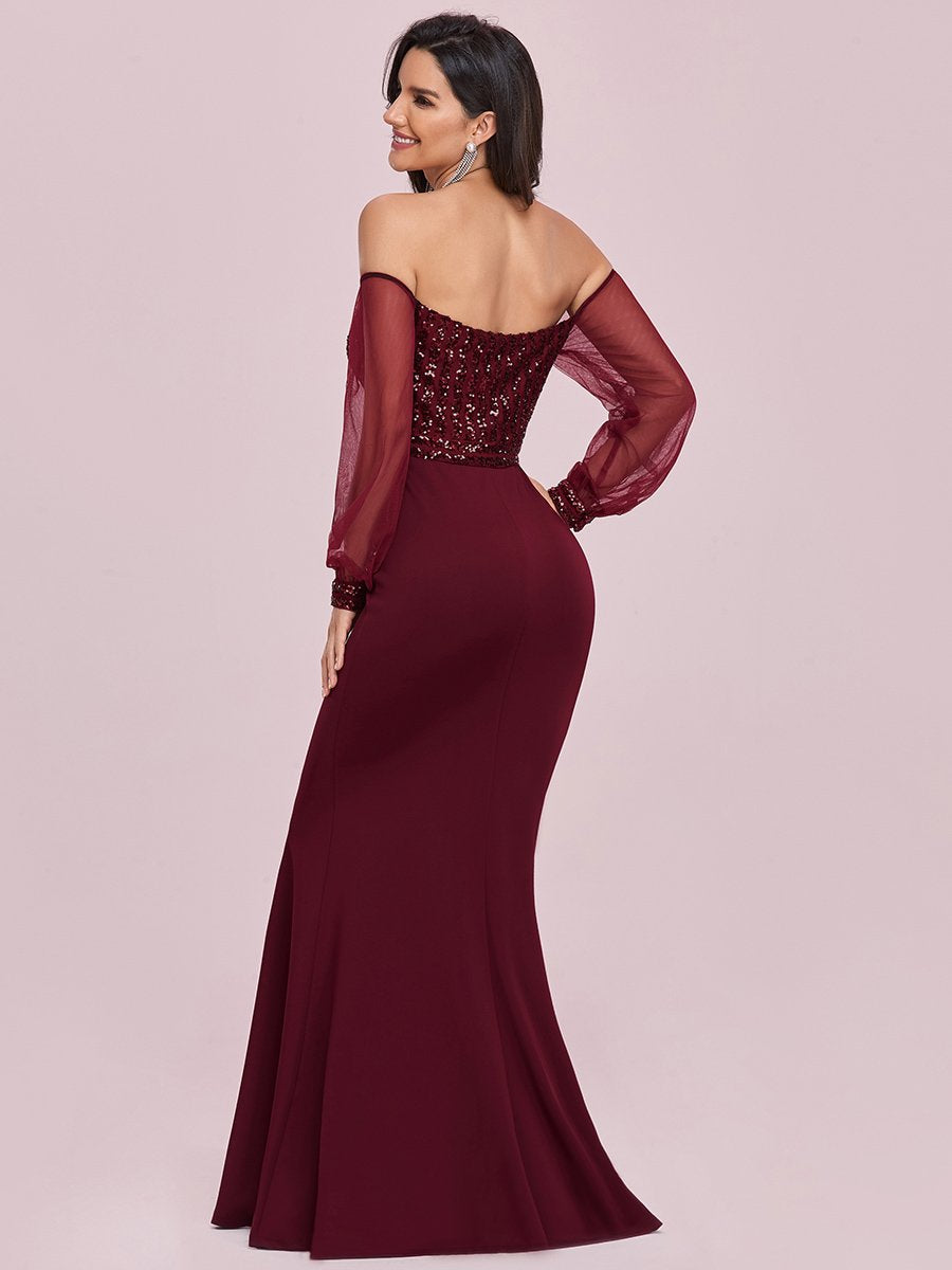 Color=Burgundy | Women'S Fashion Off Shoulder Sequin Evening Dress-Burgundy 4