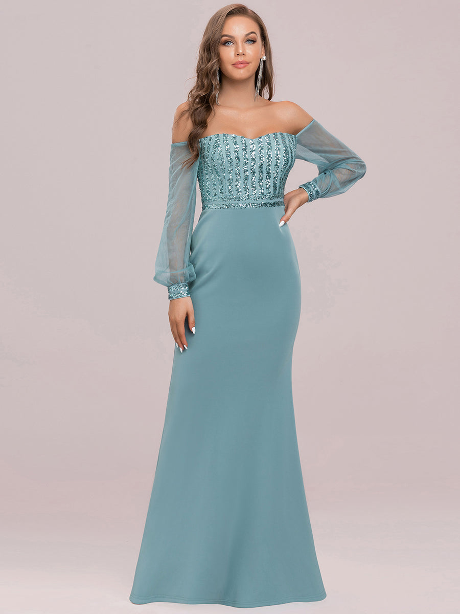 Color=Dusty blue | Cool Lantern Long See-Through Sleeves Wholesale Dresses-Dusty blue 6