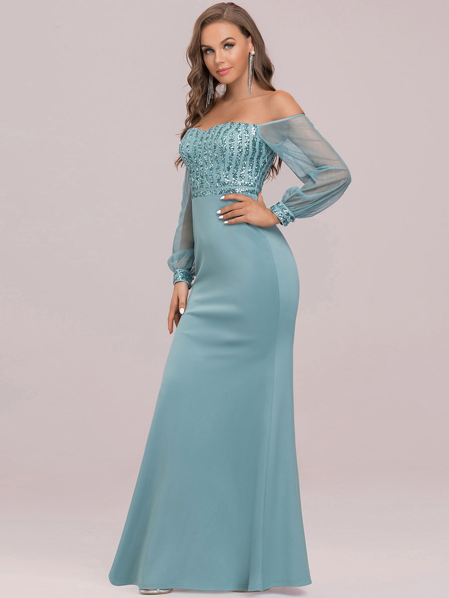 Color=Dusty blue | Cool Lantern Long See-Through Sleeves Wholesale Dresses-Dusty blue 7