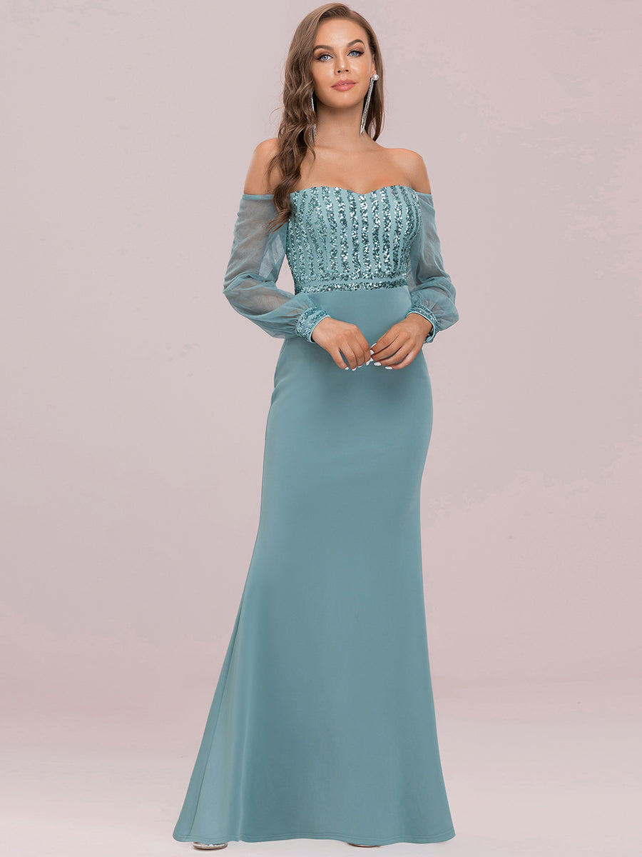 Color=Dusty blue | Cool Lantern Long See-Through Sleeves Wholesale Dresses-Dusty blue 8