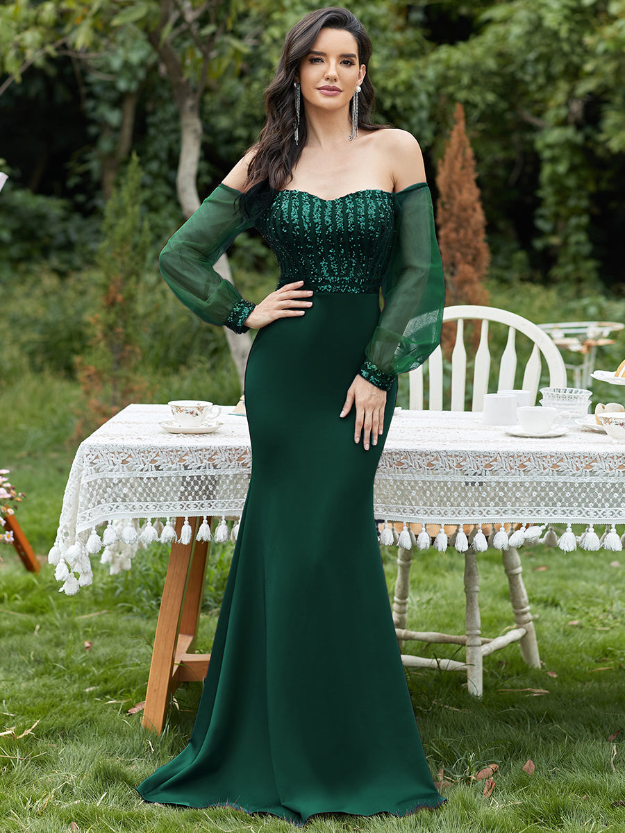 Color=Dark Green | Women'S Fashion Off Shoulder Sequin Evening Dress-Dark Green 1