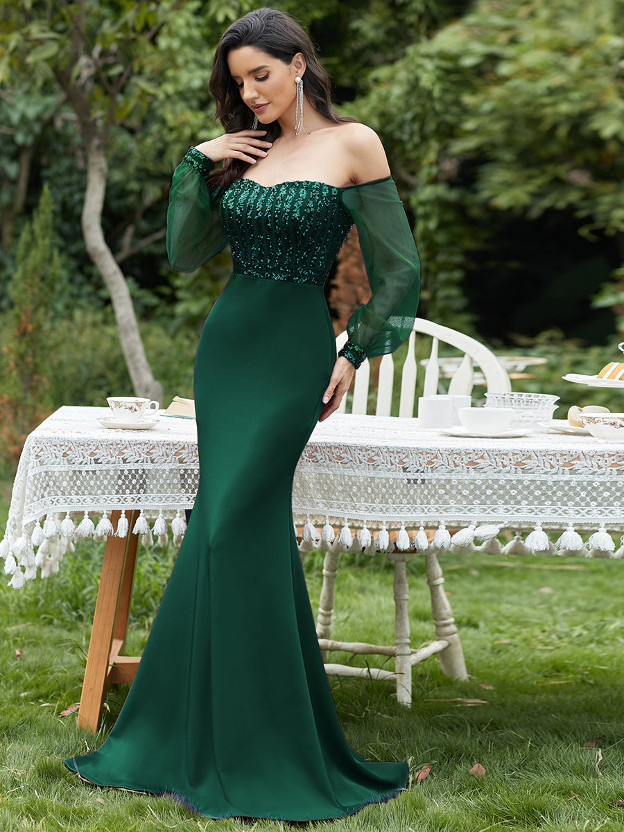 Color=Dark Green | Women'S Fashion Off Shoulder Sequin Evening Dress-Dark Green 4