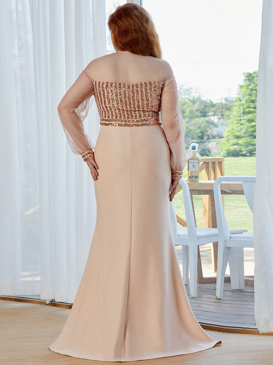 Color=Rose Gold | Plus Size Cool See-Through Sleeves Wholesale Dresses-Rose Gold 3