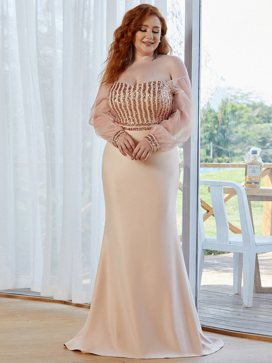 Color=Rose Gold | Plus Size Cool See-Through Sleeves Wholesale Dresses-Rose Gold 2