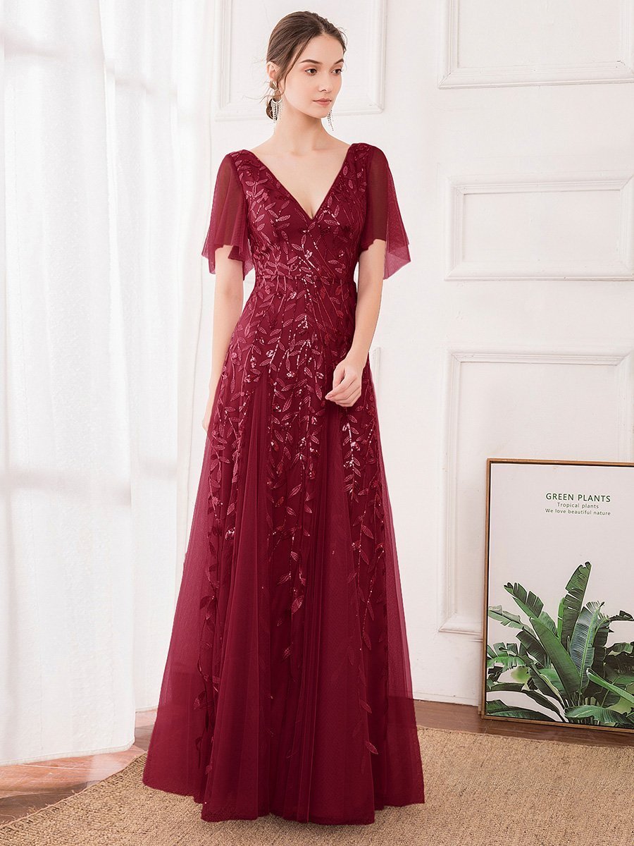 Color=Burgundy | romantic-shimmery-v-neck-ruffle-sleeves-maxi-long-evening-gowns-ep00734-Burgundy 8