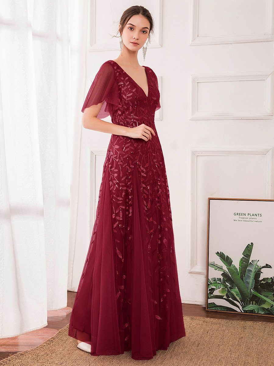 Color=Burgundy | romantic-shimmery-v-neck-ruffle-sleeves-maxi-long-evening-gowns-ep00734-Burgundy 9