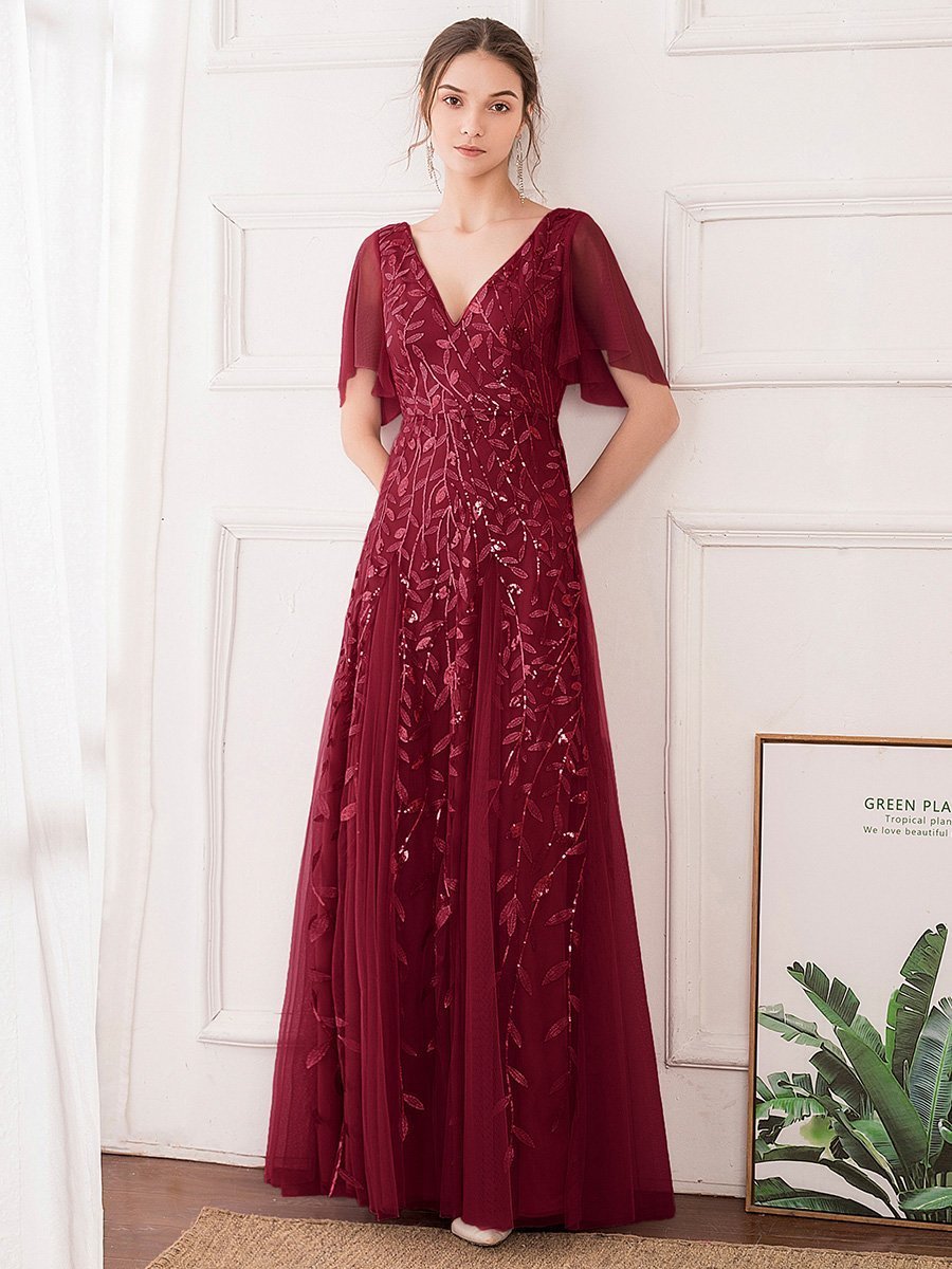 Color=Burgundy | romantic-shimmery-v-neck-ruffle-sleeves-maxi-long-evening-gowns-ep00734-Burgundy 6