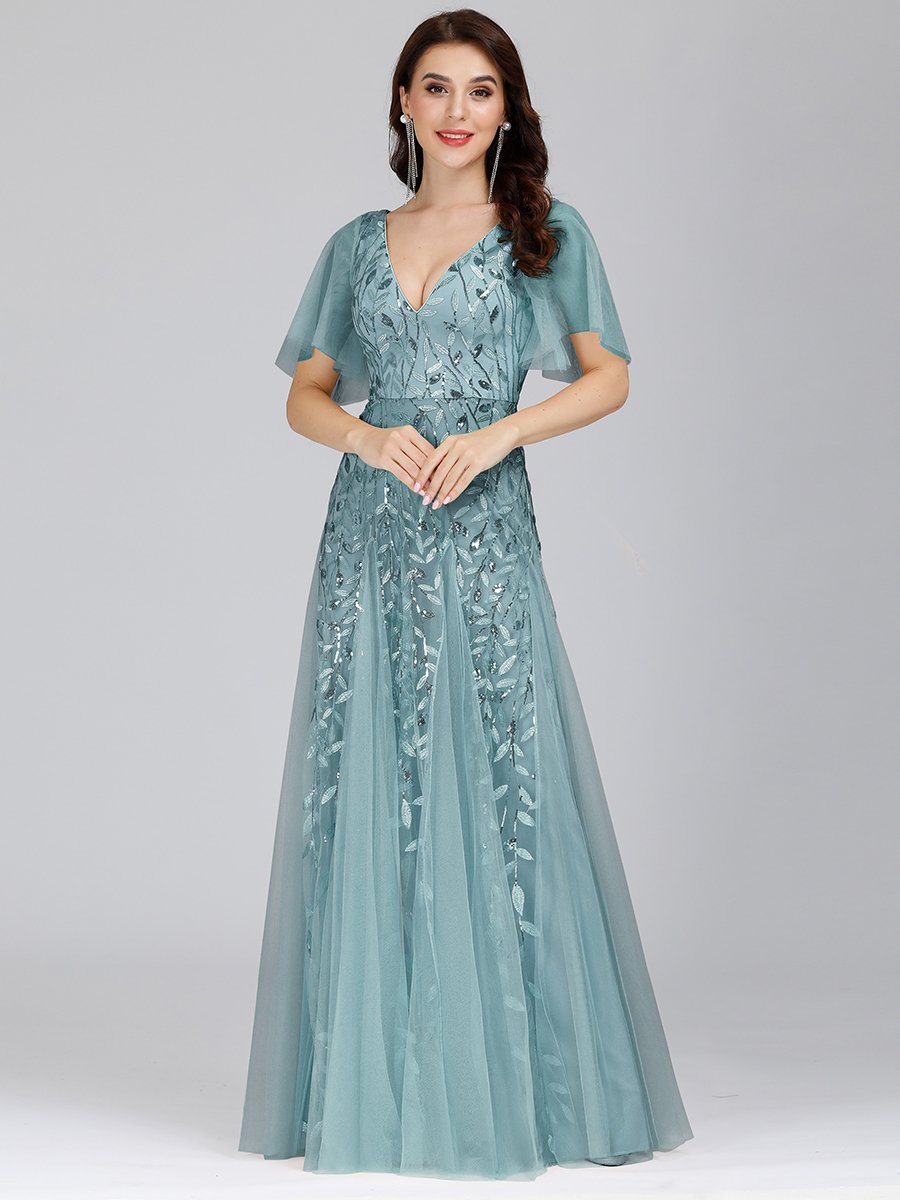Color=Dusty Blue | romantic-shimmery-v-neck-ruffle-sleeves-maxi-long-evening-gowns-ep00734-Dusty Blue 14