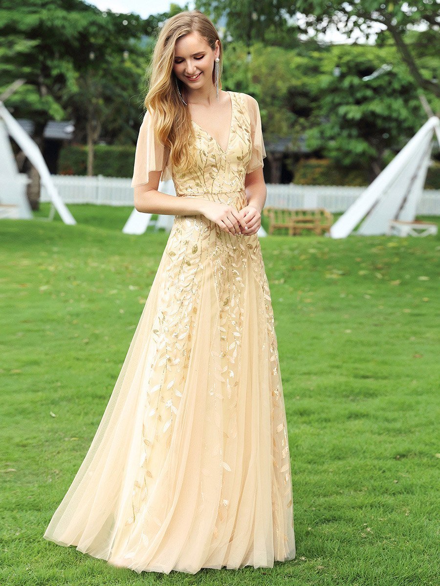 Color=Gold | romantic-shimmery-v-neck-ruffle-sleeves-maxi-long-evening-gowns-ep00734-Gold 18