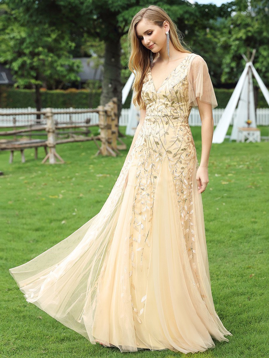 Color=Gold | romantic-shimmery-v-neck-ruffle-sleeves-maxi-long-evening-gowns-ep00734-Gold 19