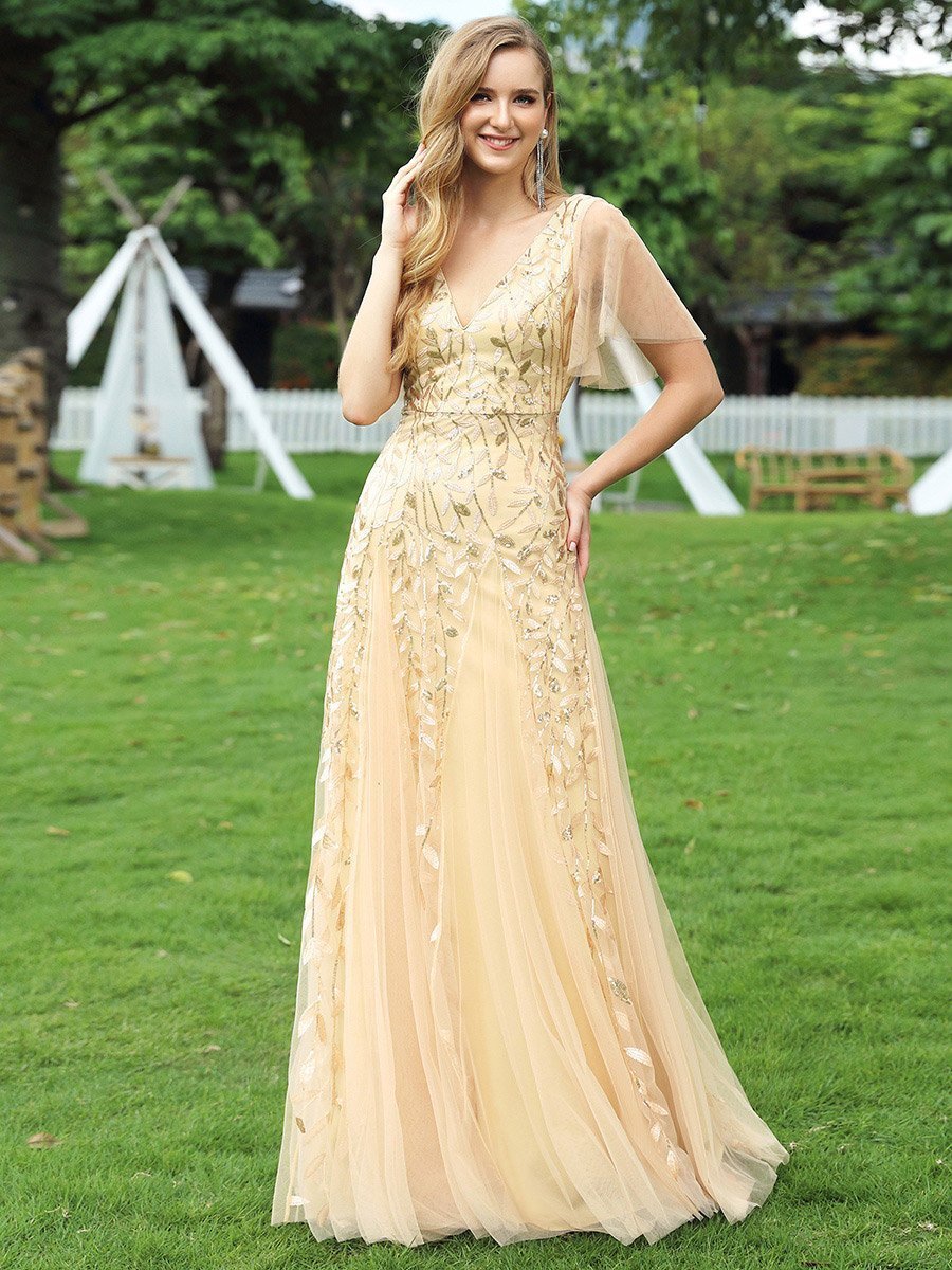 Color=Gold | romantic-shimmery-v-neck-ruffle-sleeves-maxi-long-evening-gowns-ep00734-Gold 16