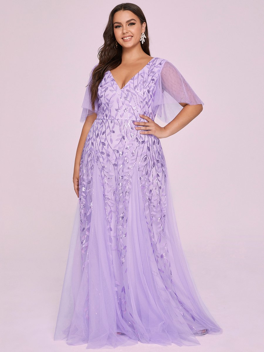 Color=Lavender | Glamorous Short Ruffle Sleeves A Line Wholesale Dresses-Lavender 8