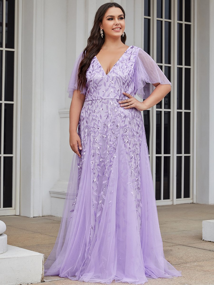 Prom Dress Plus Size Flower Dresses Elegant A-line Lavender Long