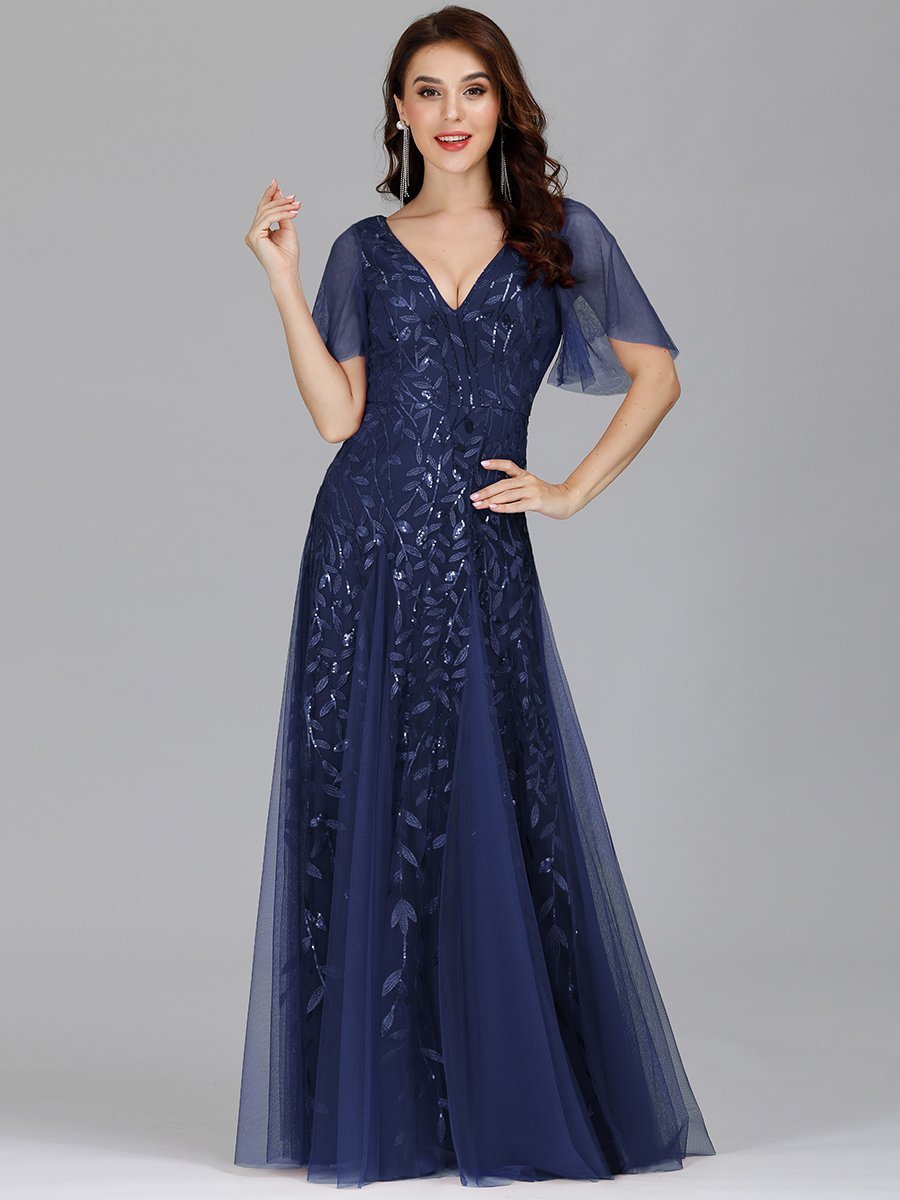 Color=Navy Blue | romantic-shimmery-v-neck-ruffle-sleeves-maxi-long-evening-gowns-ep00734-Navy Blue 23