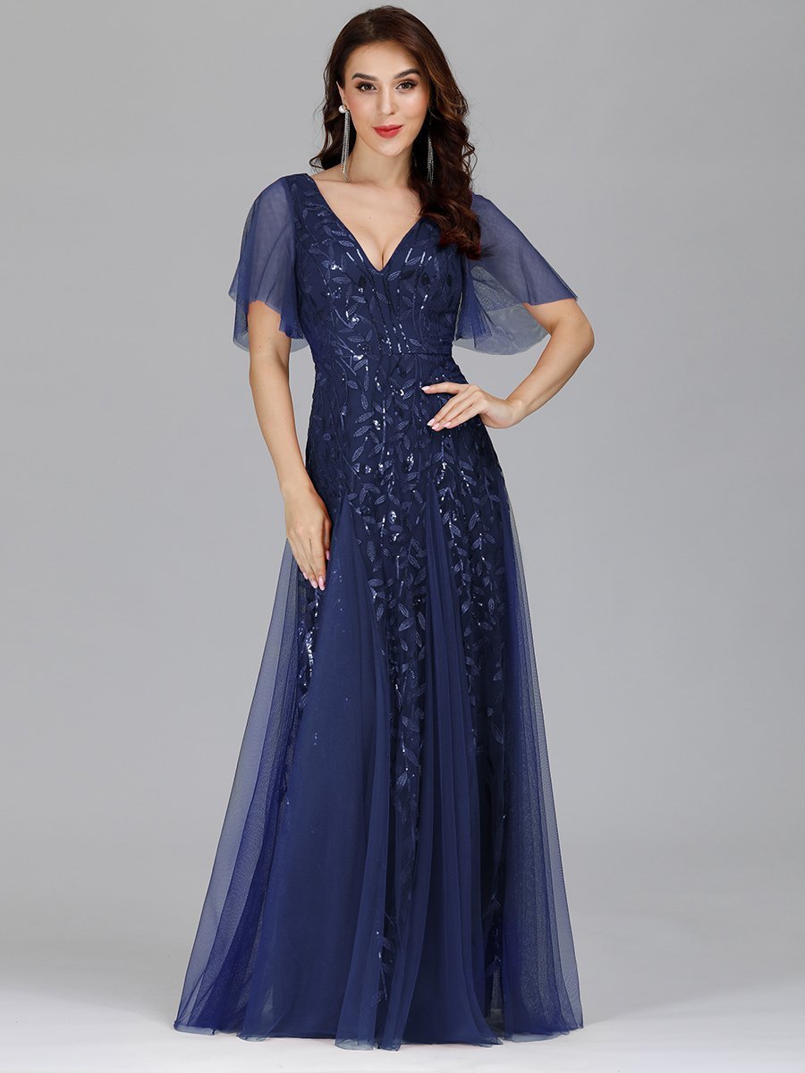 Color=Navy Blue | romantic-shimmery-v-neck-ruffle-sleeves-maxi-long-evening-gowns-ep00734-Navy Blue 24