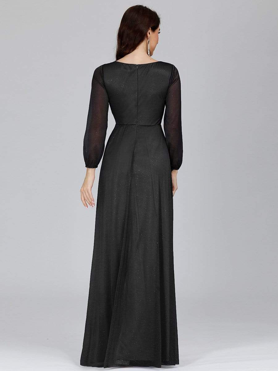 Color=Black | Women'S Sexy V-Neck Long Sleeve Evening Dress-Black 2