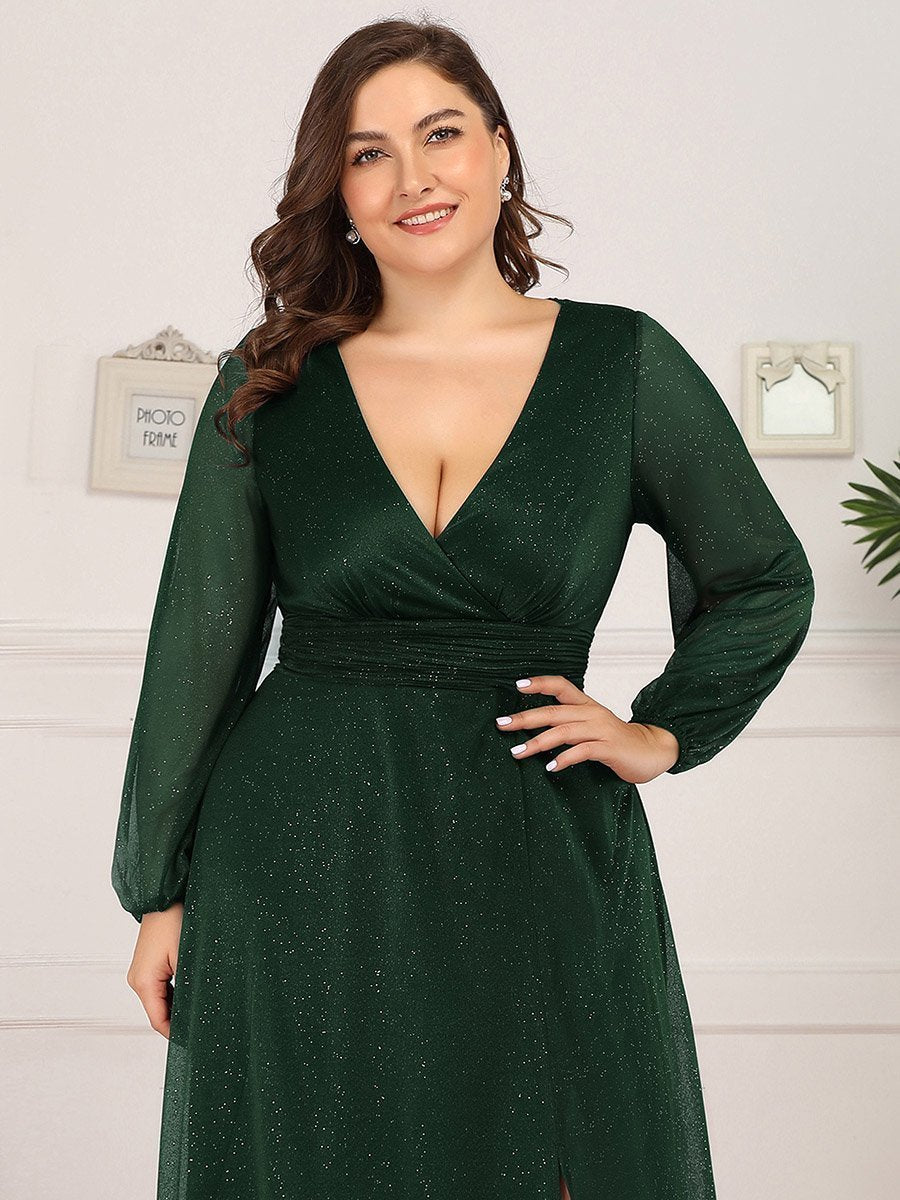 Color=Dark Green | Women'S Sexy V-Neck Long Sleeve Evening Dress-Dark Green 10