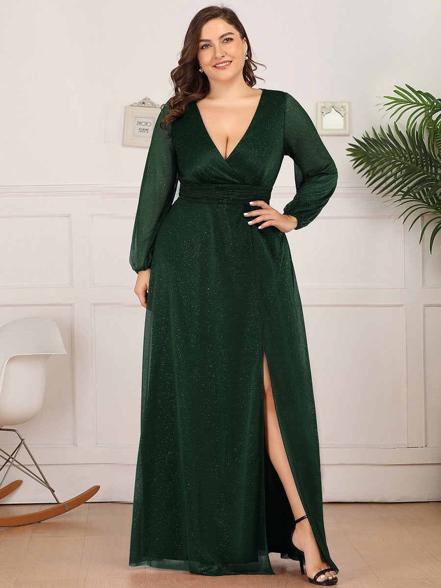 Color=Dark Green | Women'S Sexy V-Neck Long Sleeve Evening Dress-Dark Green 6