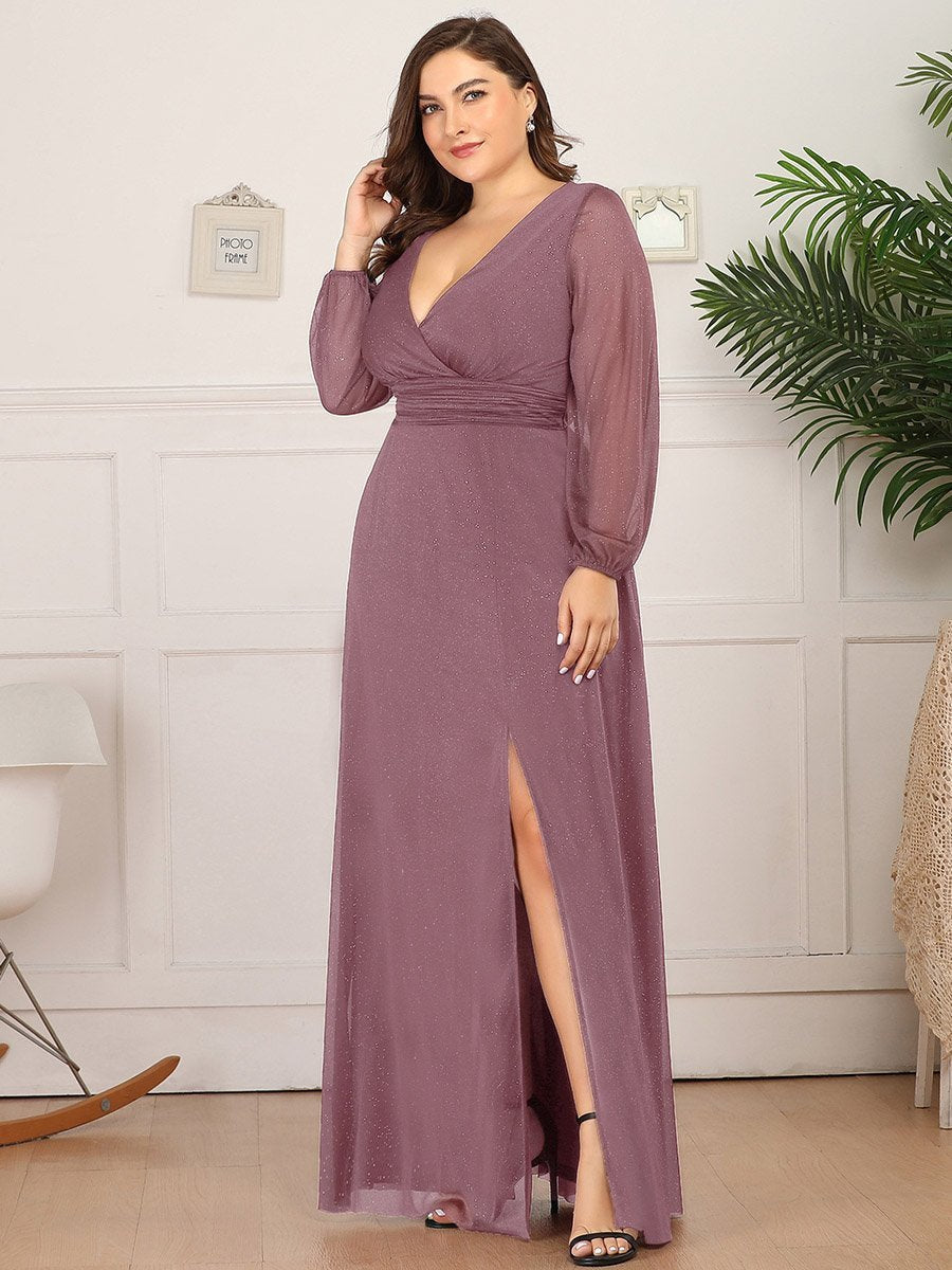 Color=Orchid | Women'S Sexy V-Neck Long Sleeve Evening Dress-Orchid 3