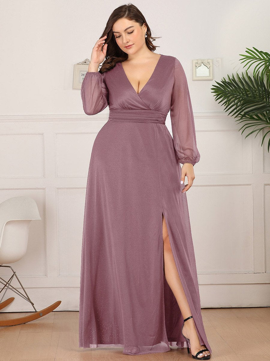 Color=Orchid | Women'S Sexy V-Neck Long Sleeve Evening Dress-Orchid 4