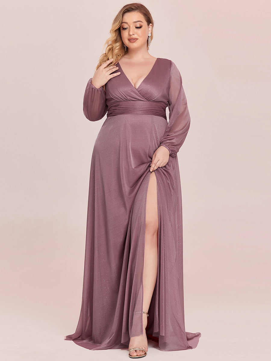 Color=Orchid | Women'S Sexy V-Neck Long Sleeve Evening Dress-Orchid 6