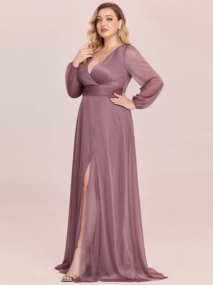 Color=Orchid | Women'S Sexy V-Neck Long Sleeve Evening Dress-Orchid 8
