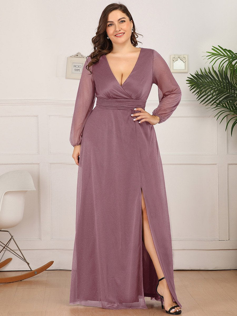 Color=Orchid | Women'S Sexy V-Neck Long Sleeve Evening Dress-Orchid 1