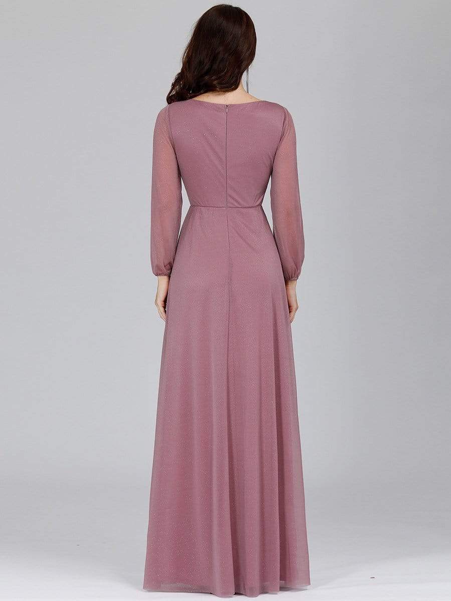 Color=Orchid | Women'S Sexy V-Neck Long Sleeve Evening Dress-Orchid 2