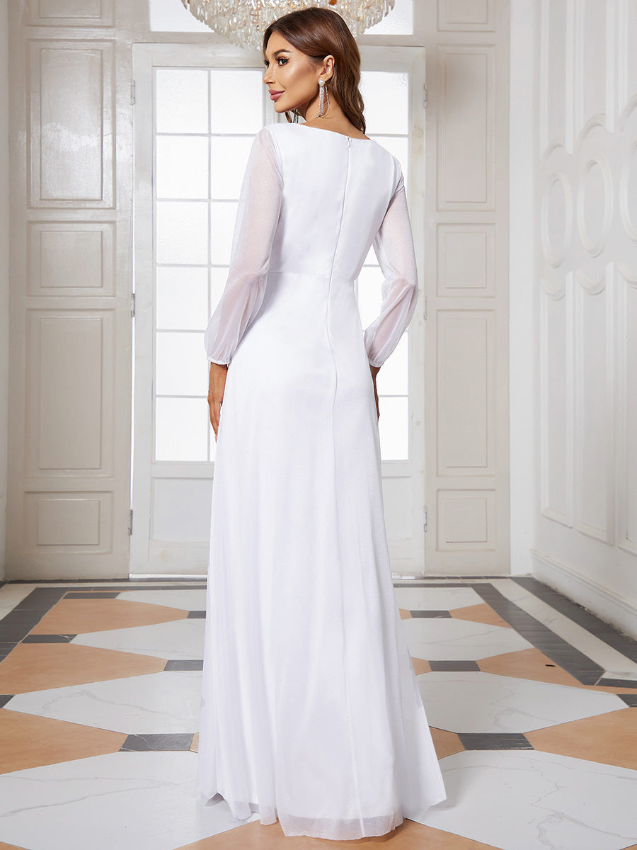 Color=White | Women'S Sexy V-Neck Long Sleeve Evening Dress-White 2