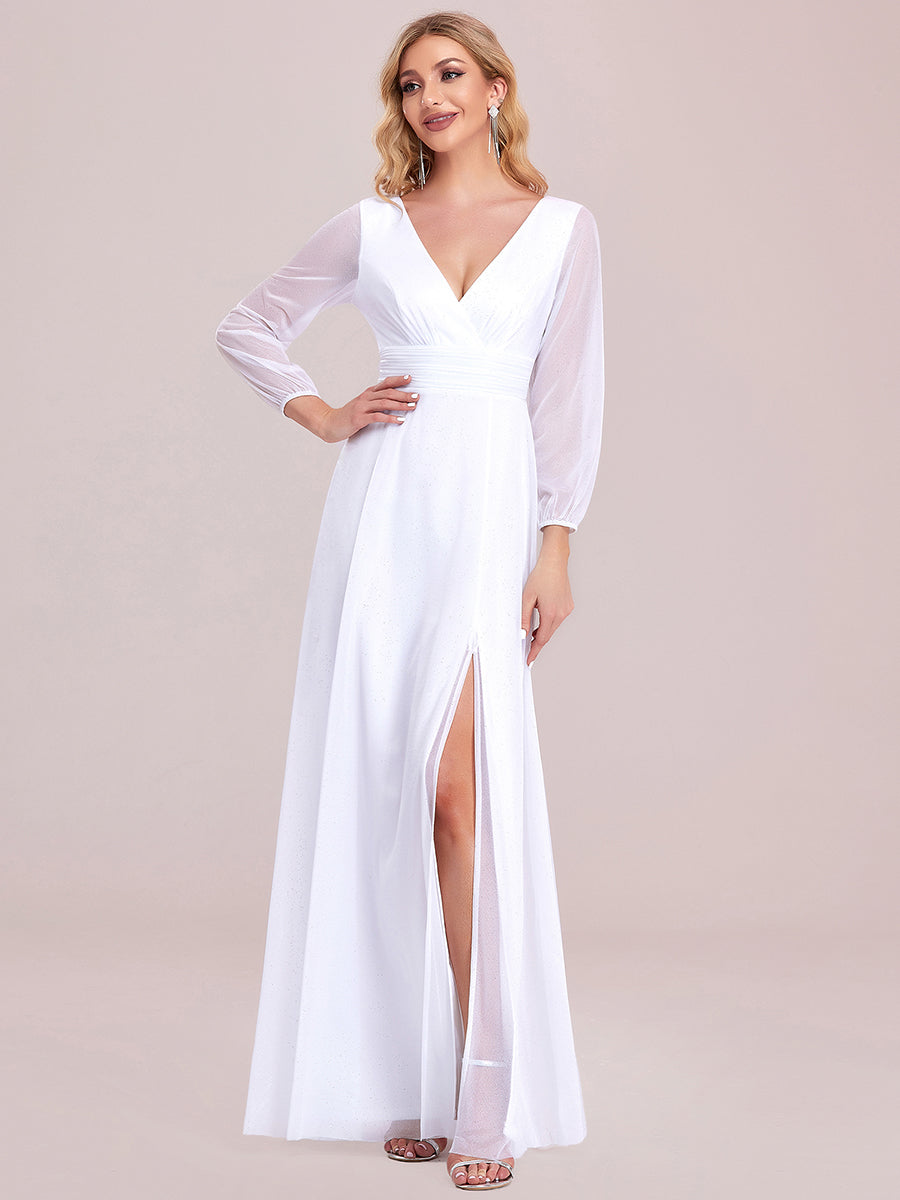 Color=White | Women'S Sexy V-Neck Long Sleeve Evening Dress-White 6