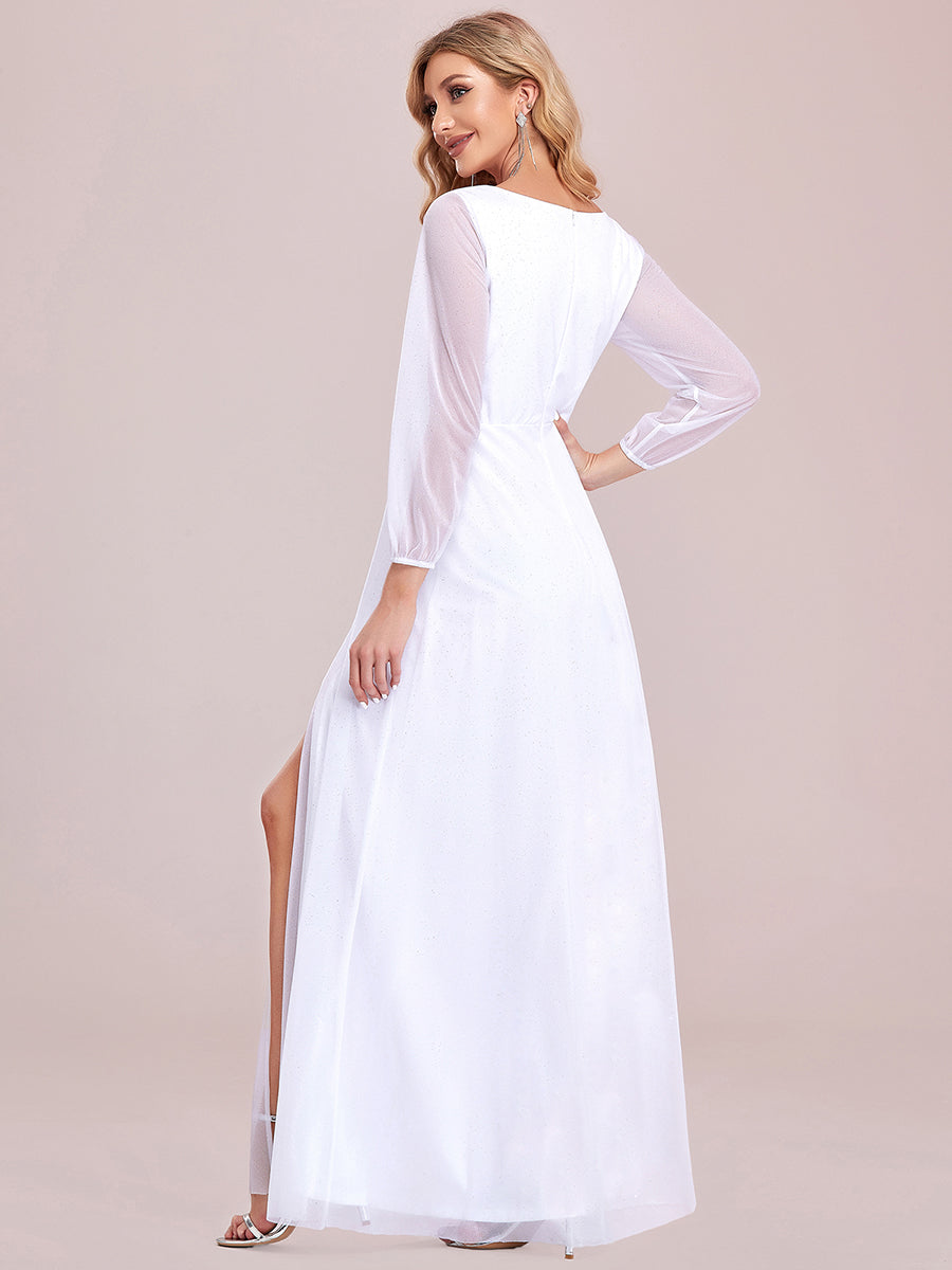 Color=White | Women'S Sexy V-Neck Long Sleeve Evening Dress-White 7