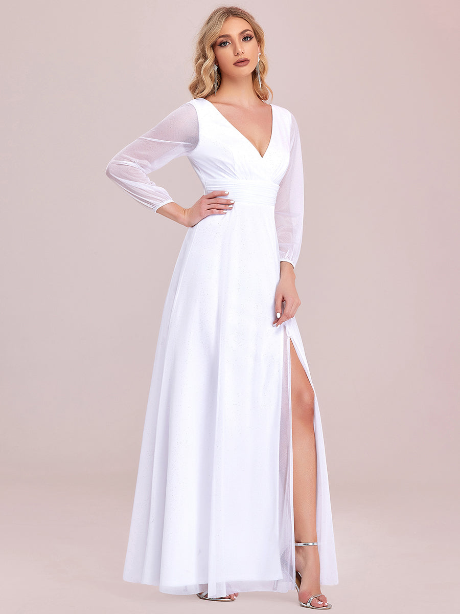 Color=White | Women'S Sexy V-Neck Long Sleeve Evening Dress-White 8
