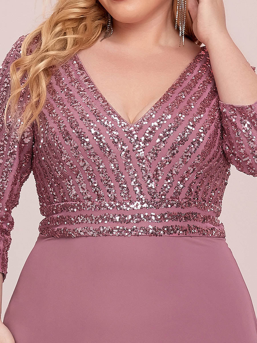 Color=Orchid | Sexy V Neck A-Line Pretty Sequin Evening Dress-Orchid 5