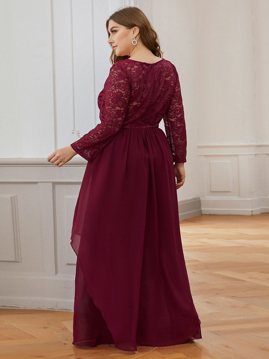 Color=Burgundy | Classic Floal Lace Long Sleeve Wholesale Bridesmaid Dress-Burgundy 6