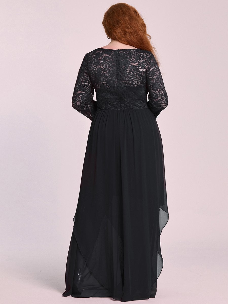 Color=Black | Classic Floal Lace Long Sleeve Wholesale Bridesmaid Dress-Black 2