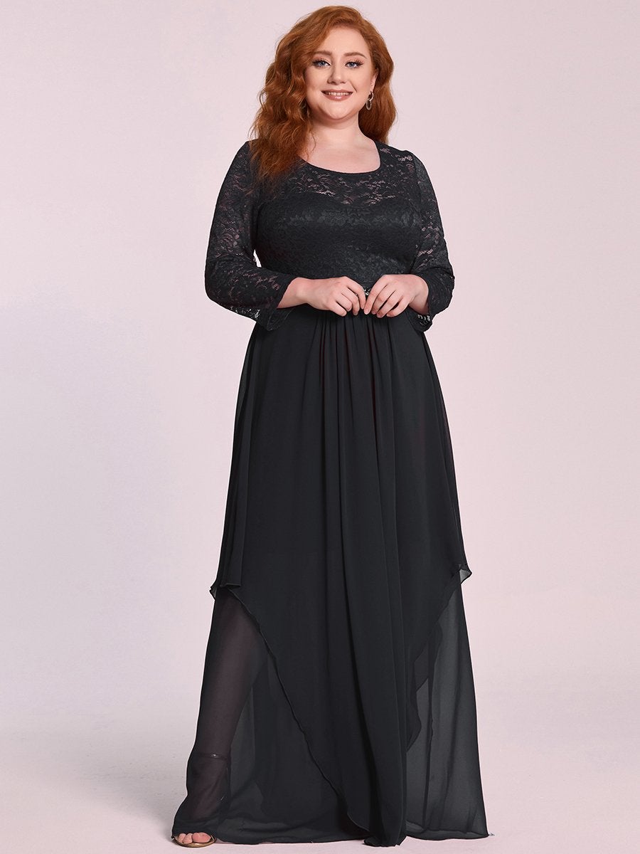 Color=Black | Classic Floal Lace Long Sleeve Wholesale Bridesmaid Dress-Black 4