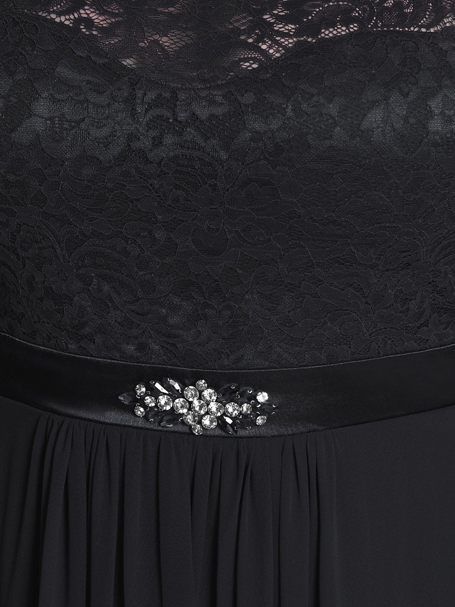 Color=Black | Classic Floal Lace Long Sleeve Wholesale Bridesmaid Dress-Black 5