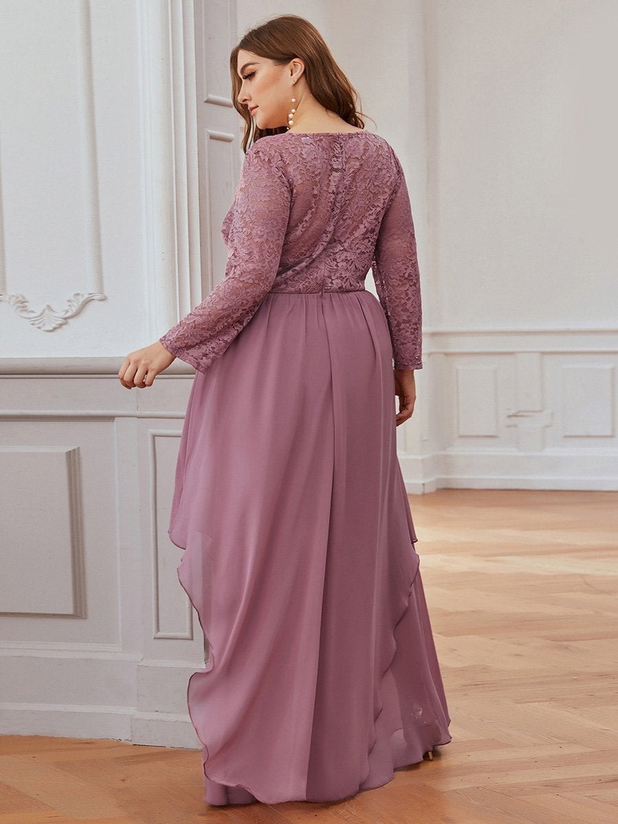 Color=Orchid | Classic Floal Lace Long Sleeve Wholesale Bridesmaid Dress-Orchid 7