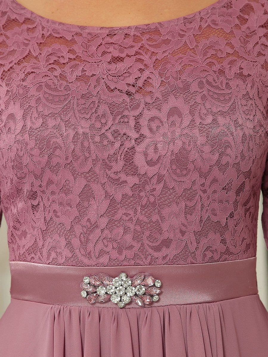 Color=Orchid | Classic Floal Lace Long Sleeve Wholesale Bridesmaid Dress-Orchid 5