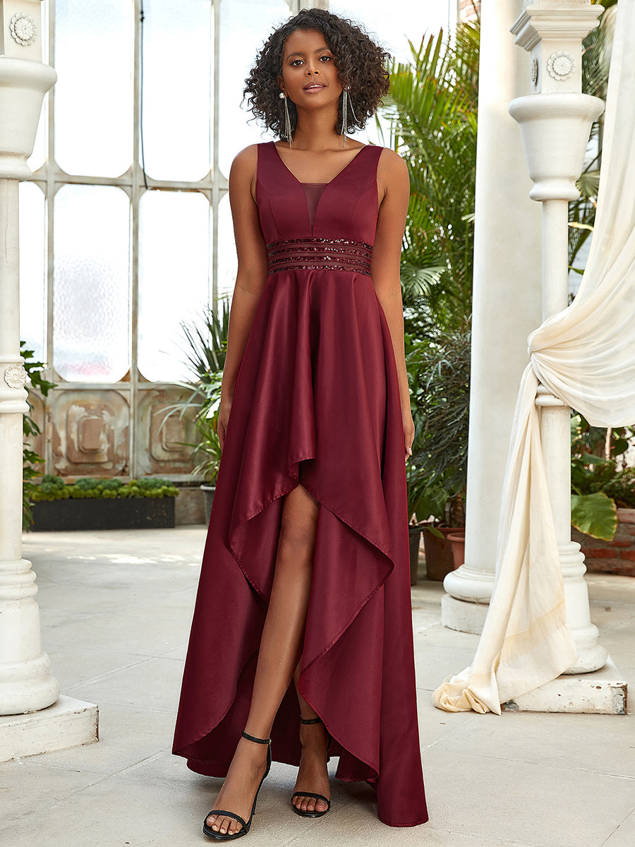 Color=Burgundy | Women'S Deep V-Neck Sleeveless Maxi Dresses Ep00877-Burgundy 1