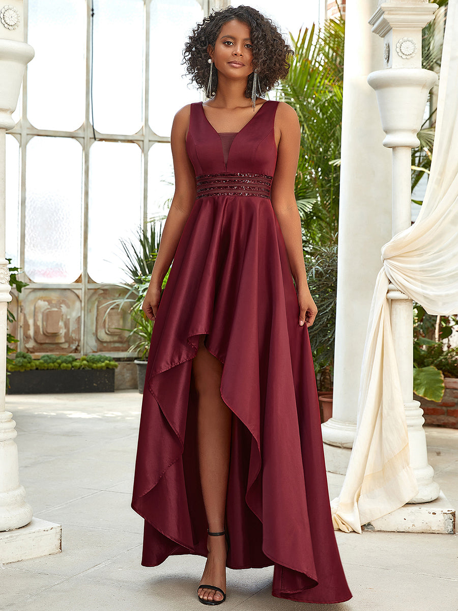 Color=Burgundy | Women'S Deep V-Neck Sleeveless Maxi Dresses Ep00877-Burgundy 4