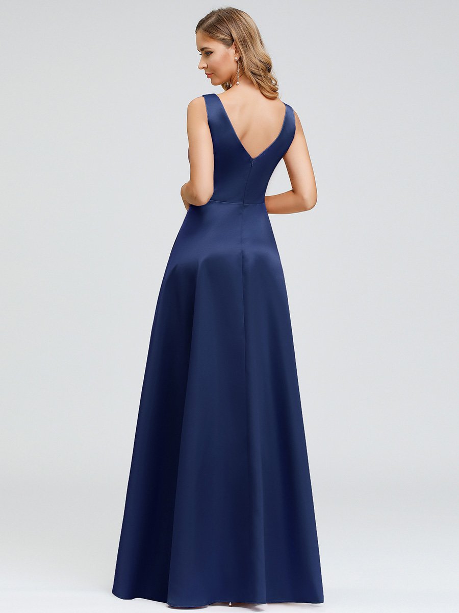 Color=Navy Blue | Women'S Deep V-Neck Sleeveless Maxi Dresses Ep00877-Navy Blue 2