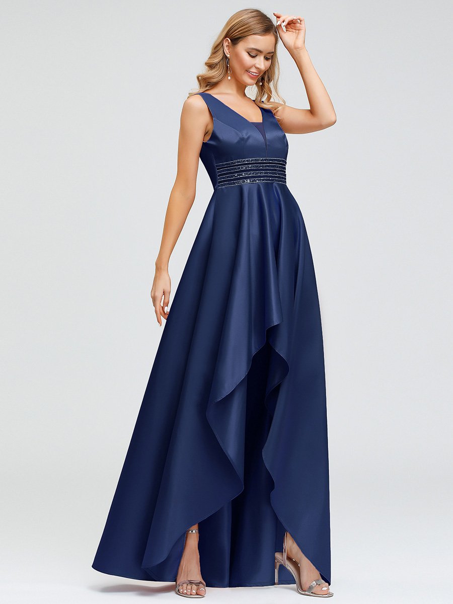 Color=Navy Blue | Women'S Deep V-Neck Sleeveless Maxi Dresses Ep00877-Navy Blue 3