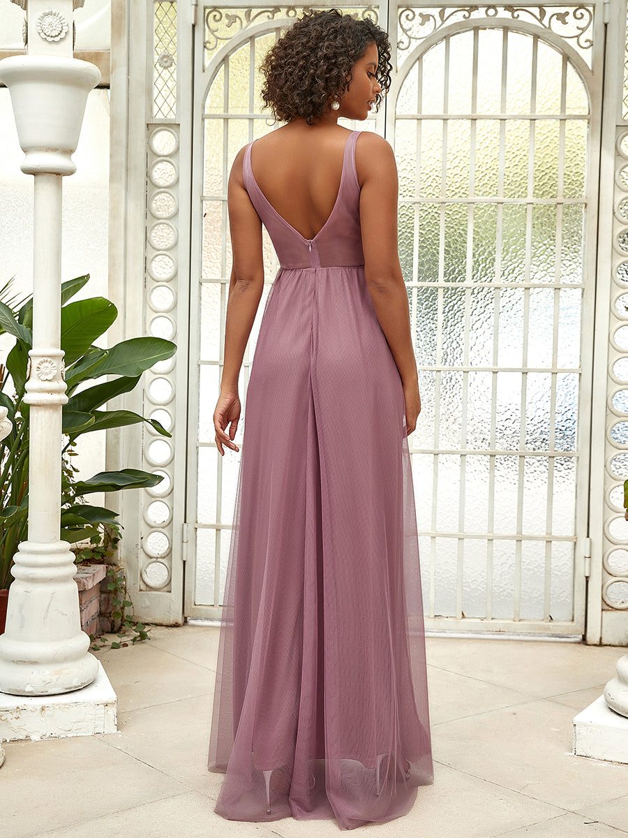 Color=Orchid | Women'S A-Line V-Neck Floral Lace Appliques Bridesmaid Dress-Orchid 2