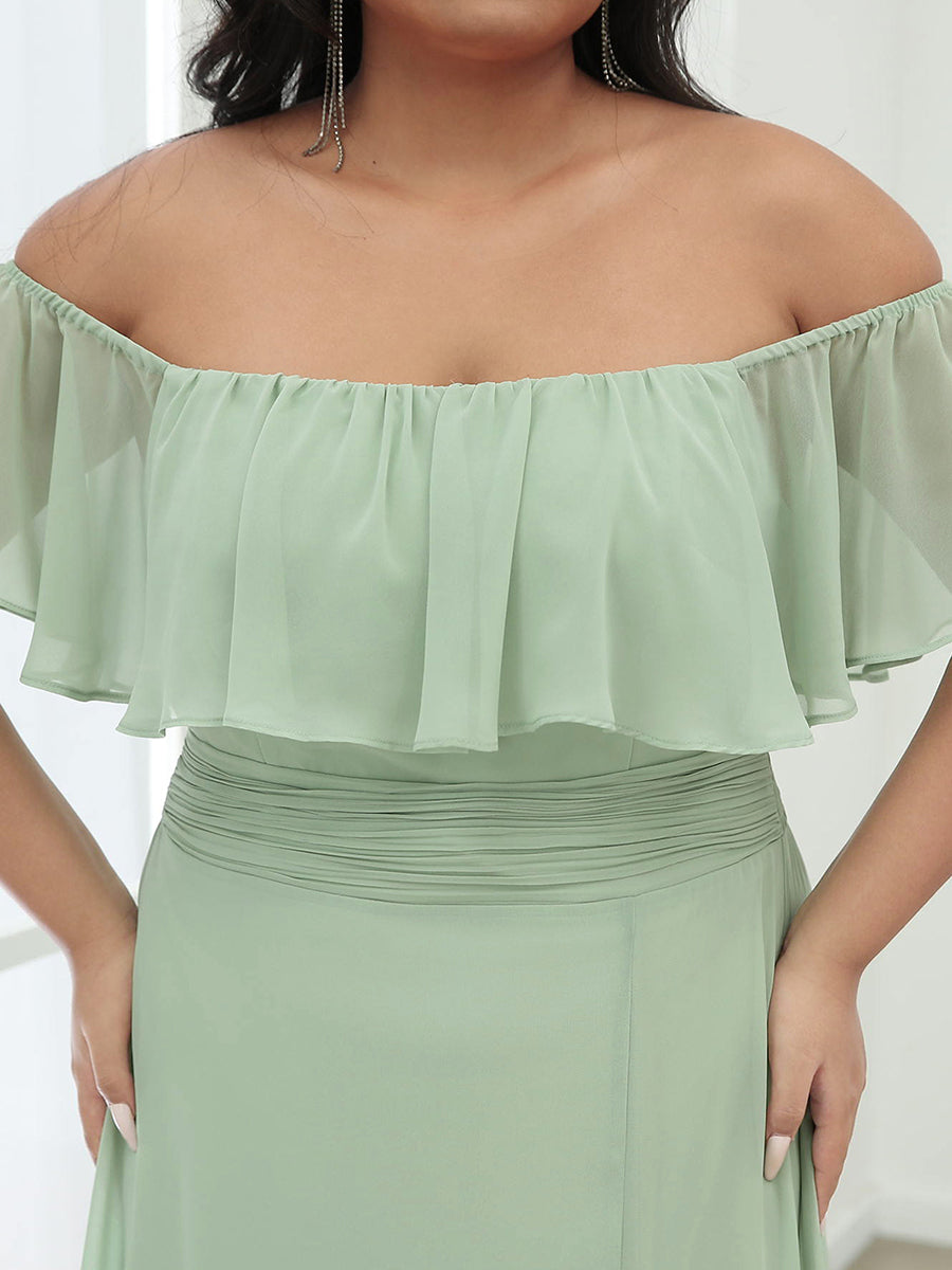 Color=Mint Green | Plus Size Women'S A-Line Off Shoulder Ruffle Thigh Split Bridesmaid Dresses Ep00968-Mint Green 5