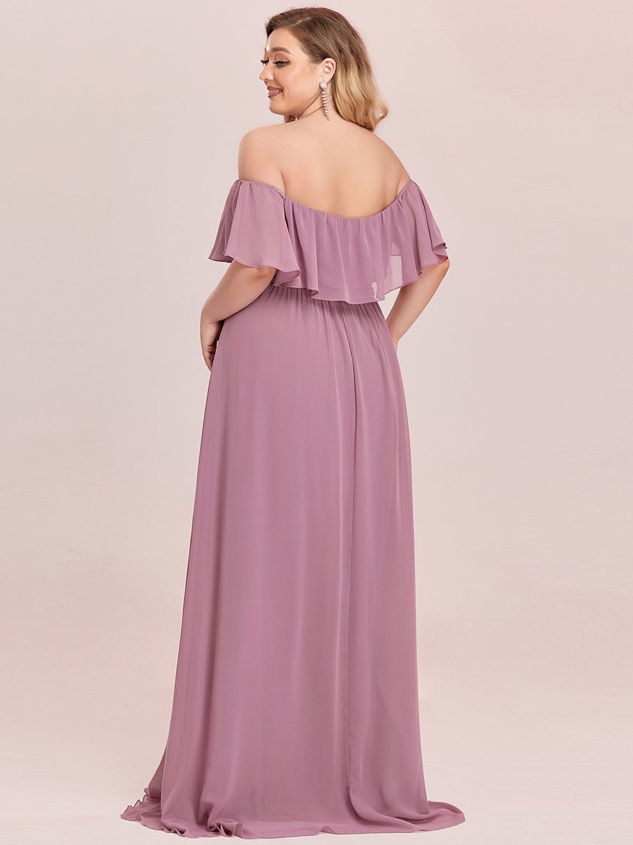 Color=Orchid | Plus Size Women'S A-Line Off Shoulder Ruffle Thigh Split Bridesmaid Dress-Orchid 2
