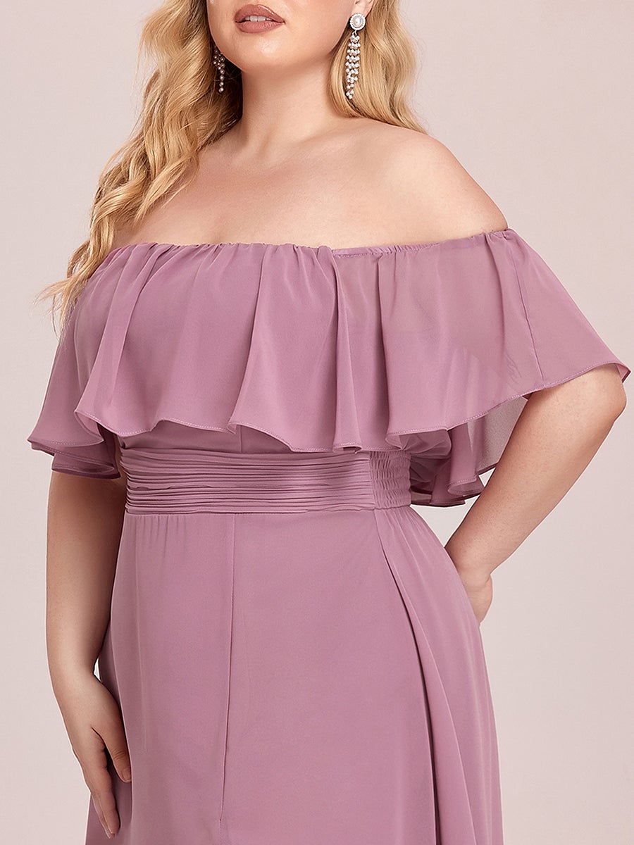 Color=Orchid | Plus Size Women'S A-Line Off Shoulder Ruffle Thigh Split Bridesmaid Dress-Orchid 5