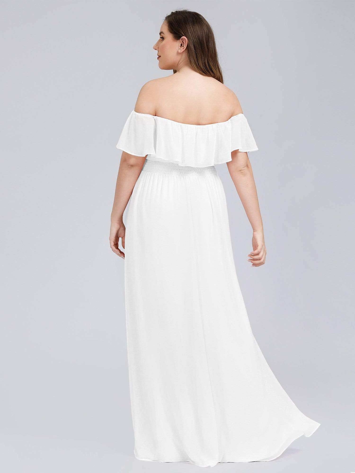 Color=White | Plus Size Women'S A-Line Off Shoulder Ruffle Thigh Split Bridesmaid Dresses Ep00968-White 2