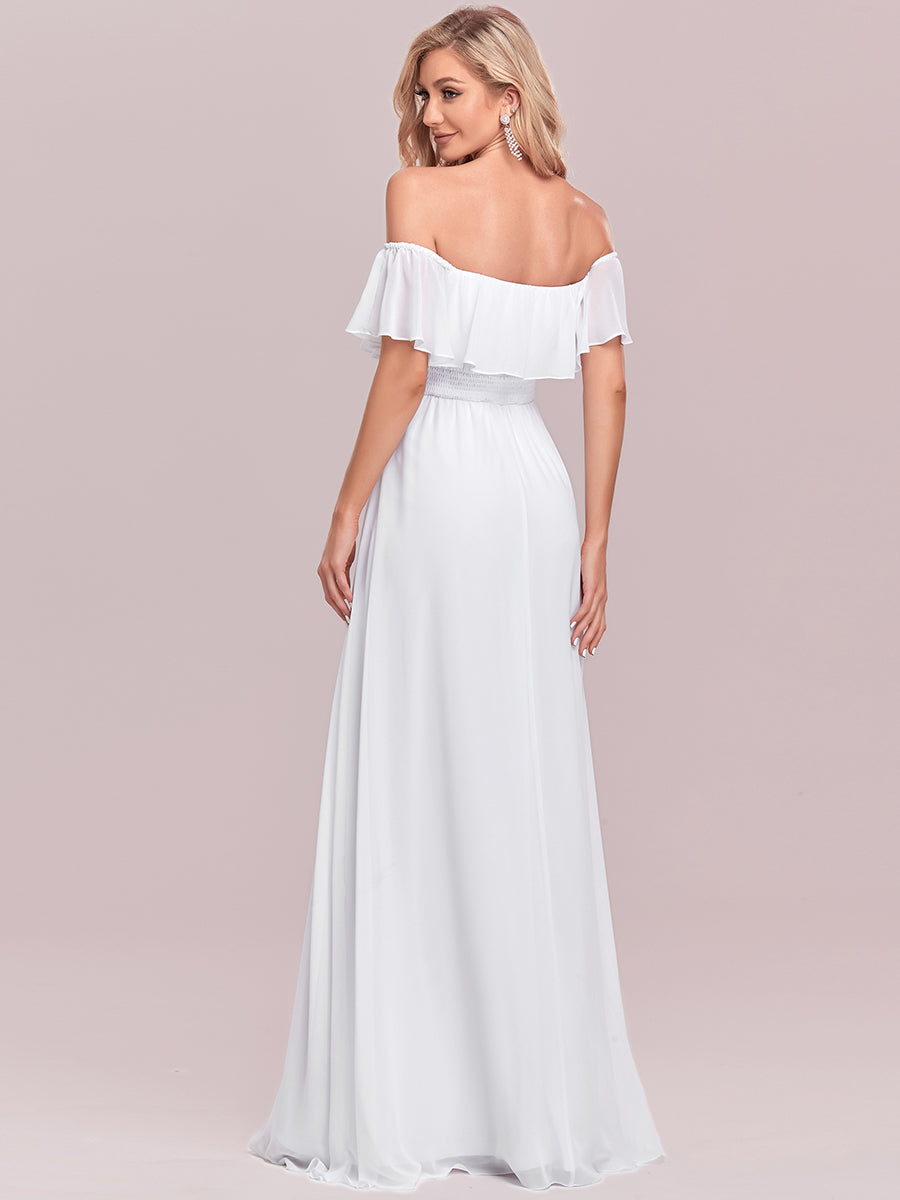 Color=White | Women'S A-Line Off Shoulder Ruffle Thigh Split Bridesmaid Dresses Ep00968-White 2