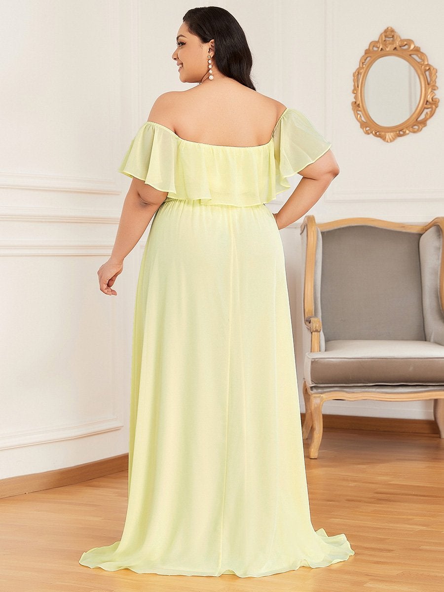 Color=Yellow | Women'S A-Line Off Shoulder Ruffle Thigh Split Bridesmaid Dress-Yellow 2